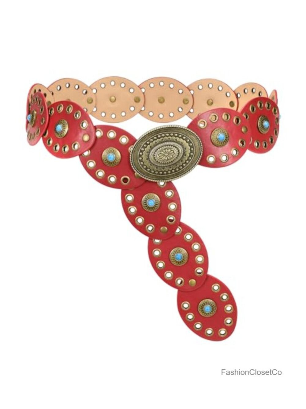 Western Disc Belt Wide Cowgirl Concho PU Leather Turquoise Boho Country
